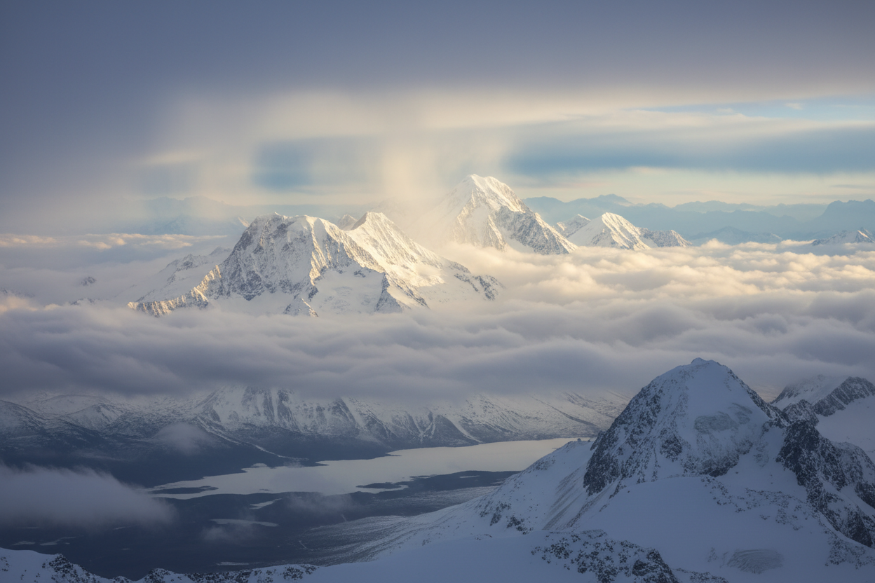 Where heaven breathes through snow capped mountain and silence